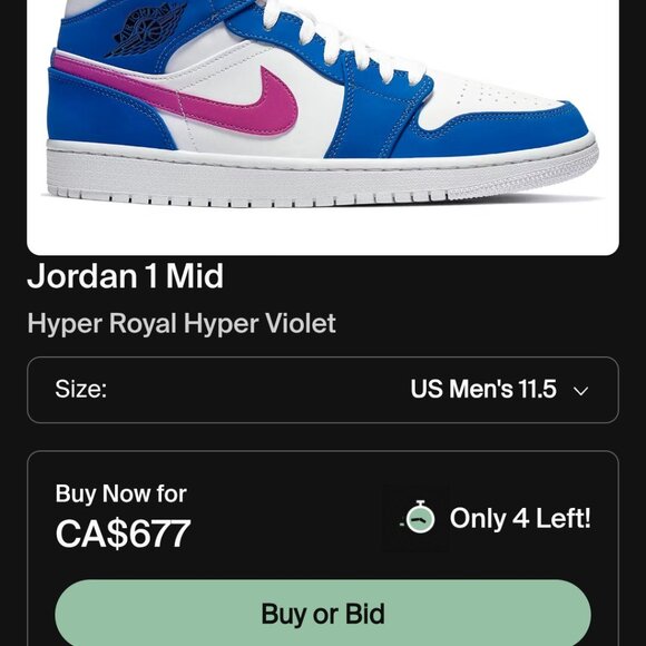 Nike Jordan 1 mid hyper royal hyper violet - Picture 9 of 9